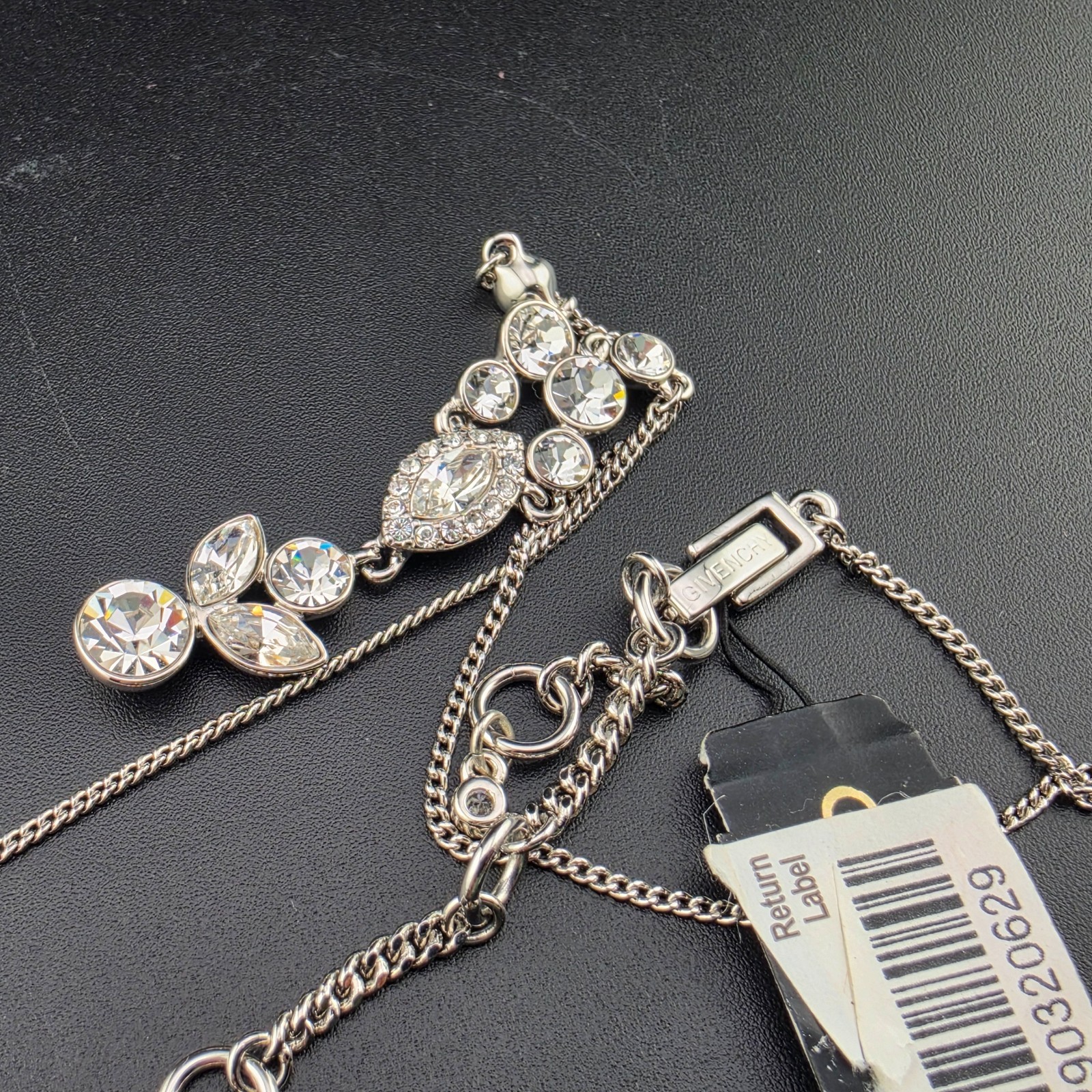 NWT Signed Givenchy Crystal Pendant Choker Statement 18″ Necklace Rhodium Finish