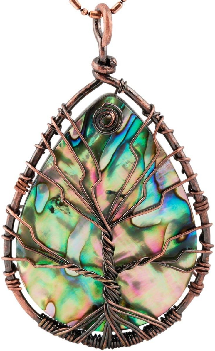 Iridescent Abalone Shell Pendant Necklace – Spiritual Tree of Life Design