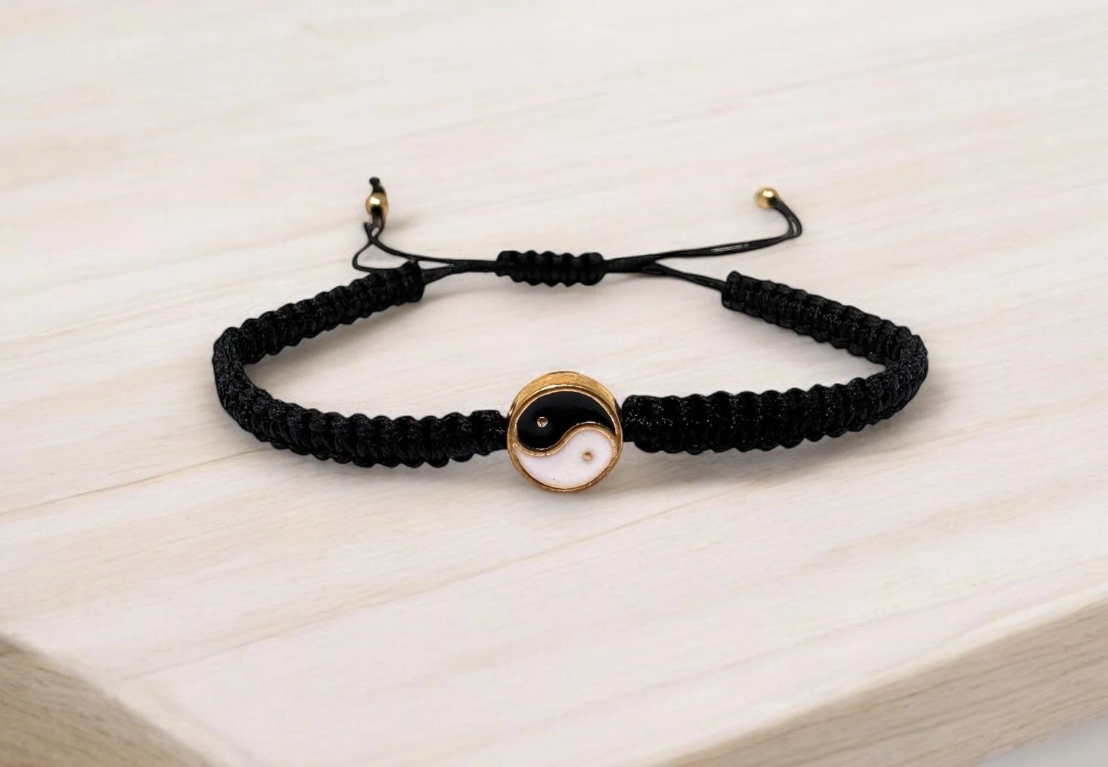 Yin Yang Bracelet Adjustable Black Braided Feng Shui Charm Unisex 5-10in