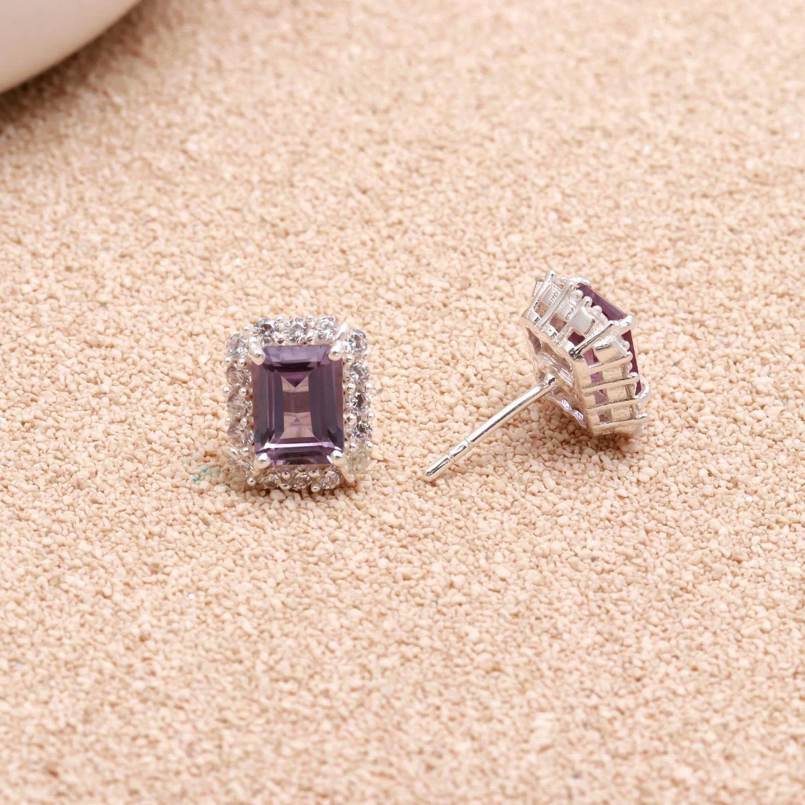 Colour Changing Alexandrite Octagon Stud Earring Solid Silver Moissanite Jewelry
