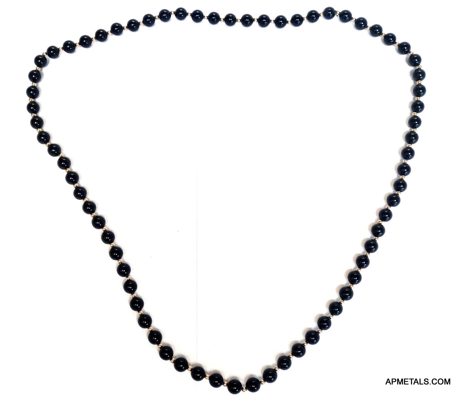 Vintage GENUINE BLACK ONYX 14k BEADS 30 in. Opera Length 8mm onyx 3mm gold bead