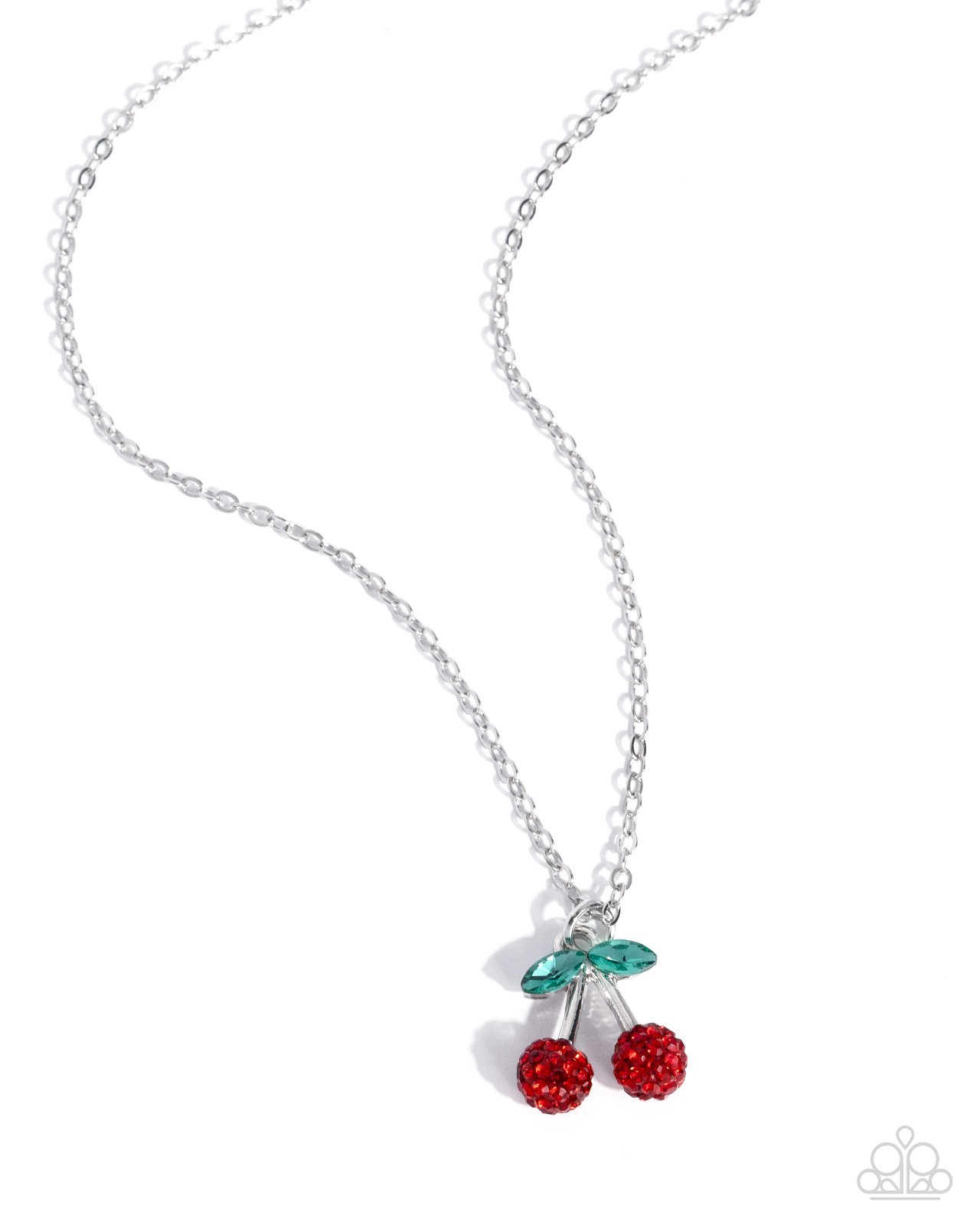 Paparazzi Cherry Condition – Red – Red Rhinestones -Green Gem Leaves – Necklace