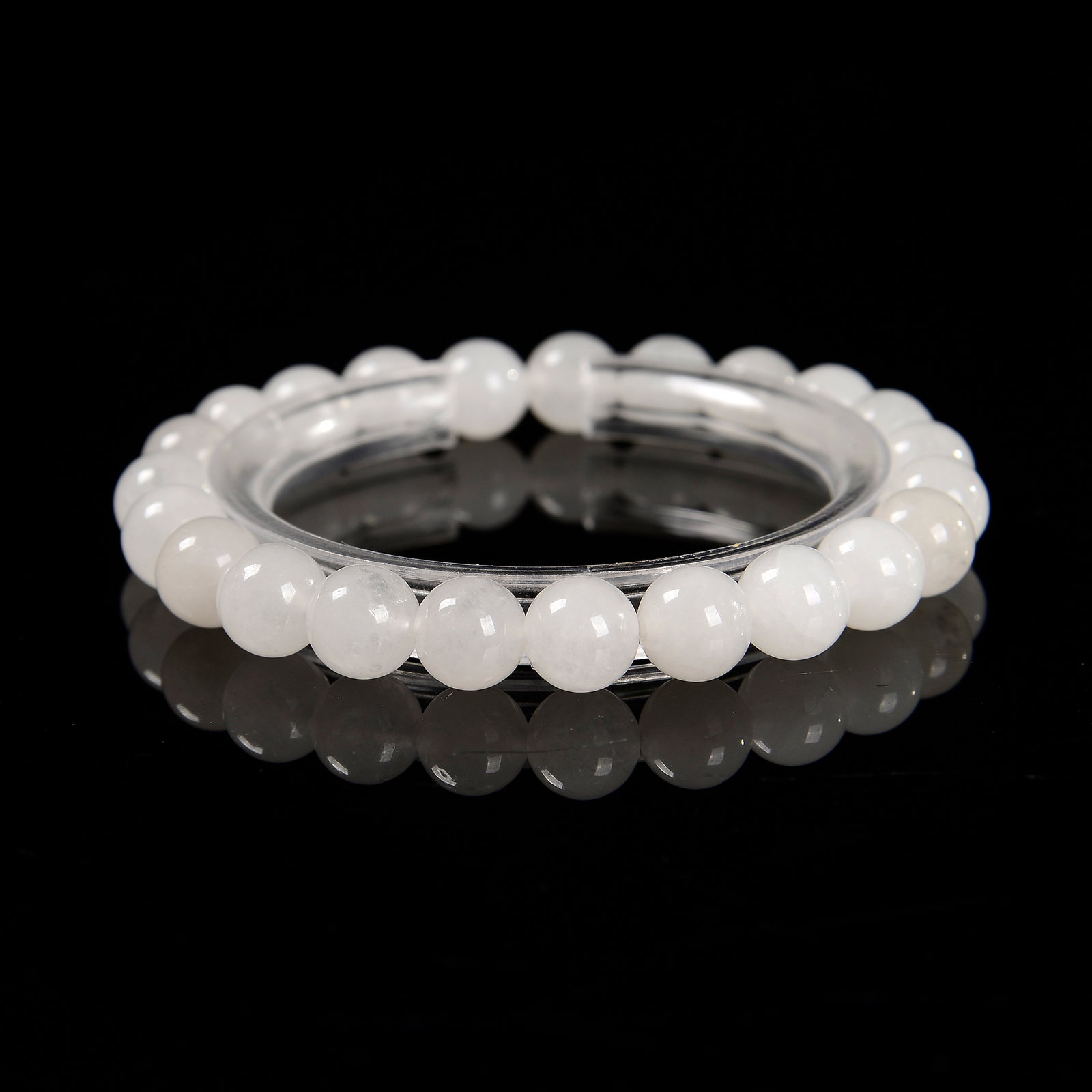 Natural White Jade Smooth Round Elastic Bracelet Size 6mm 8mm 10mm 7.5” Length