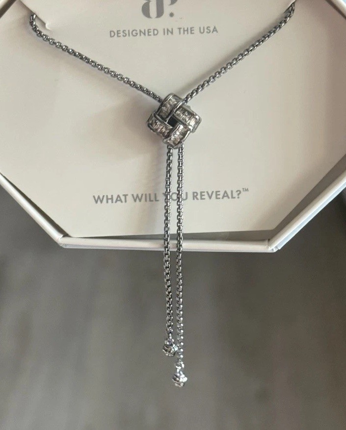 Bomb Party BP NEW OG NECKLACE-Baguette Braid Sparkle-Bolo-CZ on Hematite-NK14109