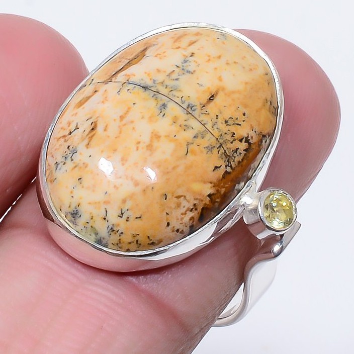 Picture Jasper & Citrine Designer 925 Sterling Silver Ring s.9 S10247