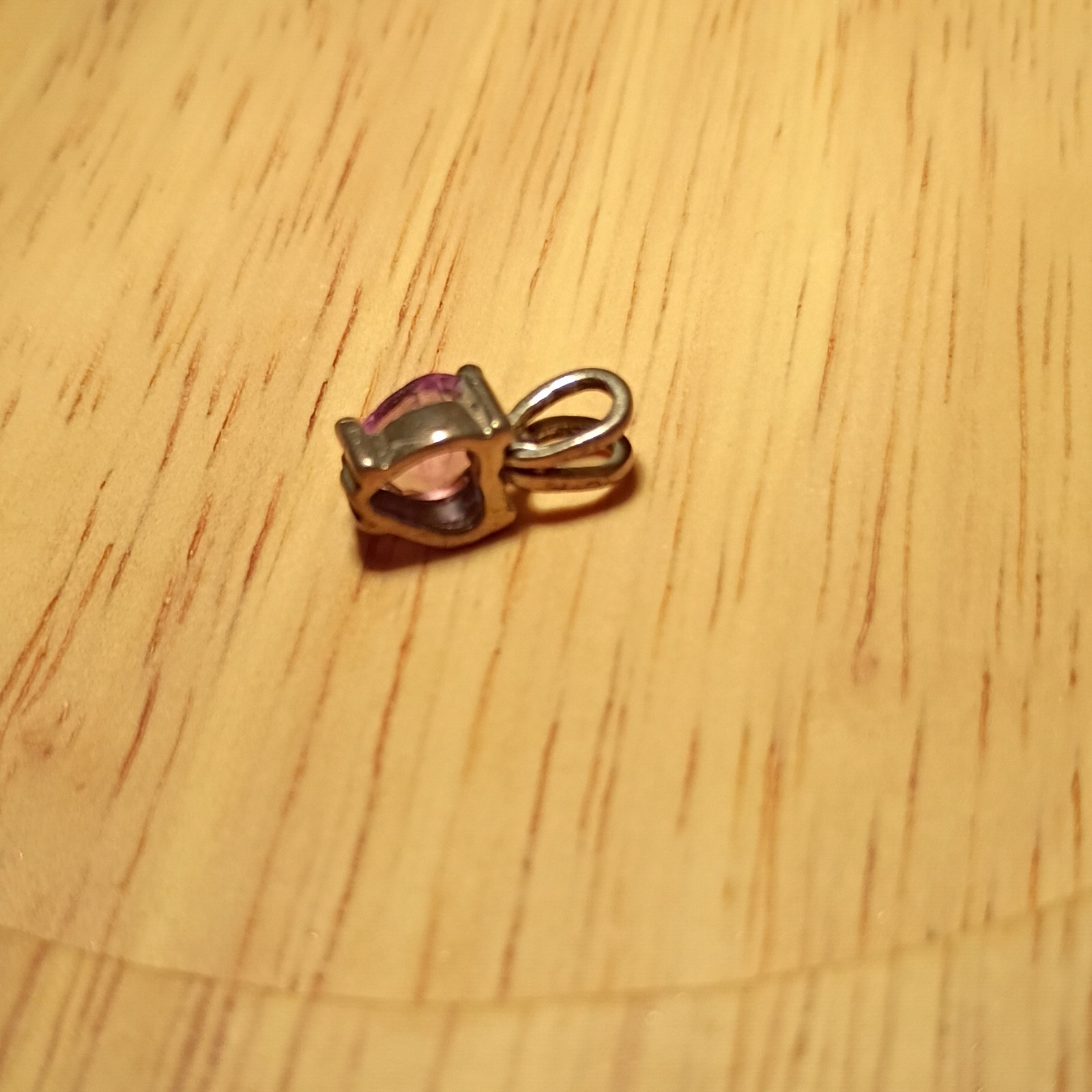 Gold Tone Pink Square Crystal Prong Set Charm Pendant with Bail Loop