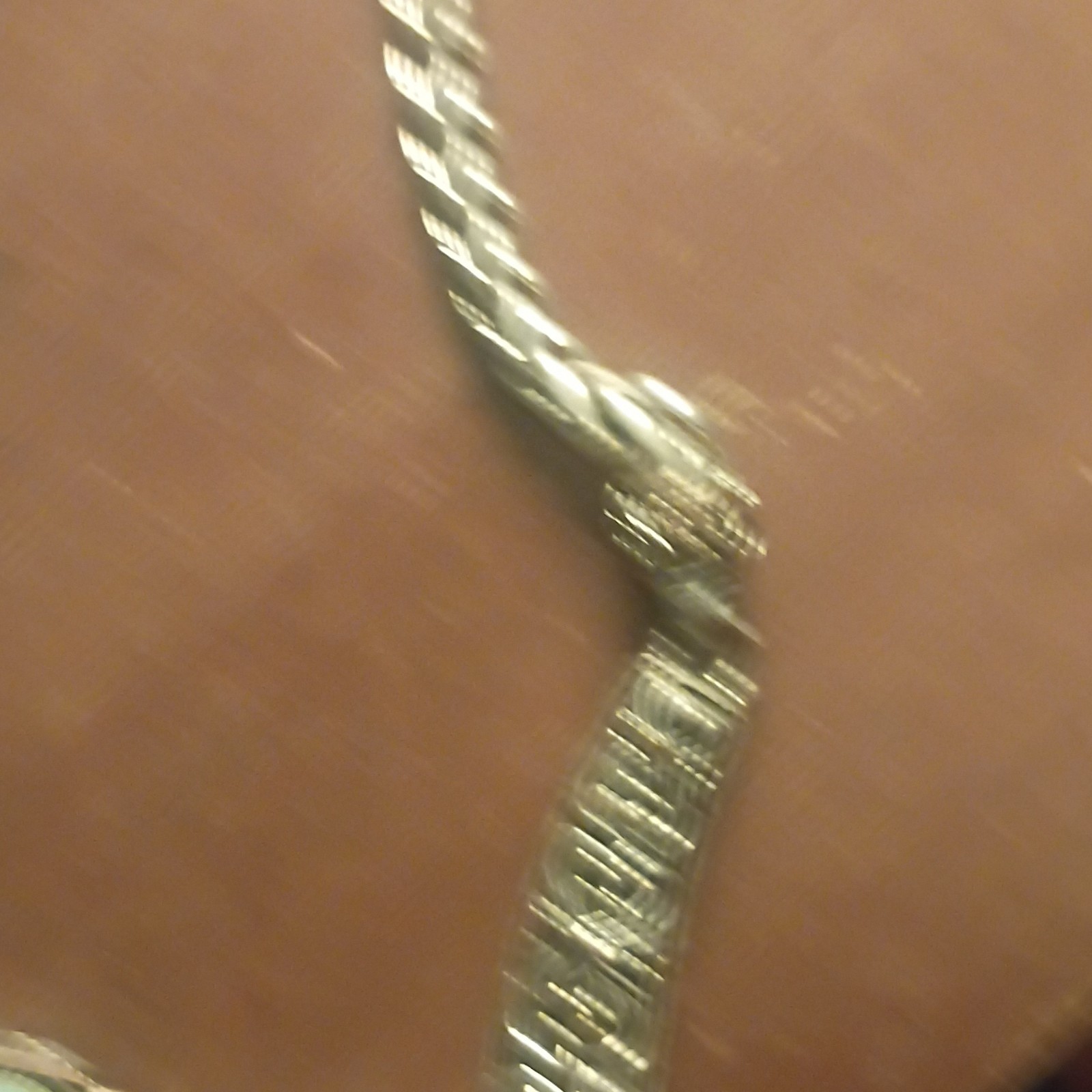 Gold Tone Rope Chain Necklace w/ 3 Green Trapezoid Bezel Stones Beaded