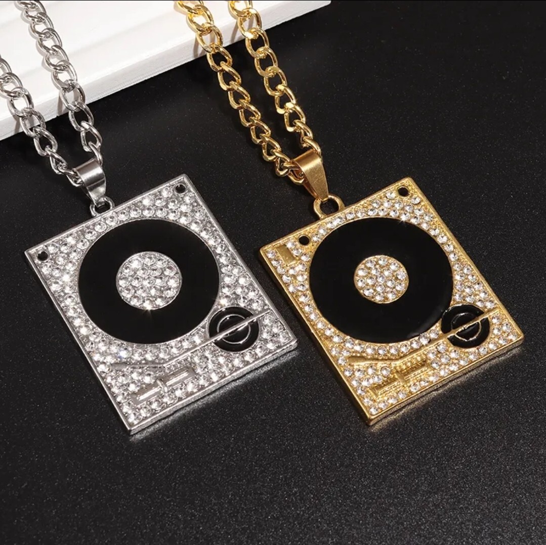 Men’s Hip Hop Fashion Iced DJ Record Bling Necklace 40-5