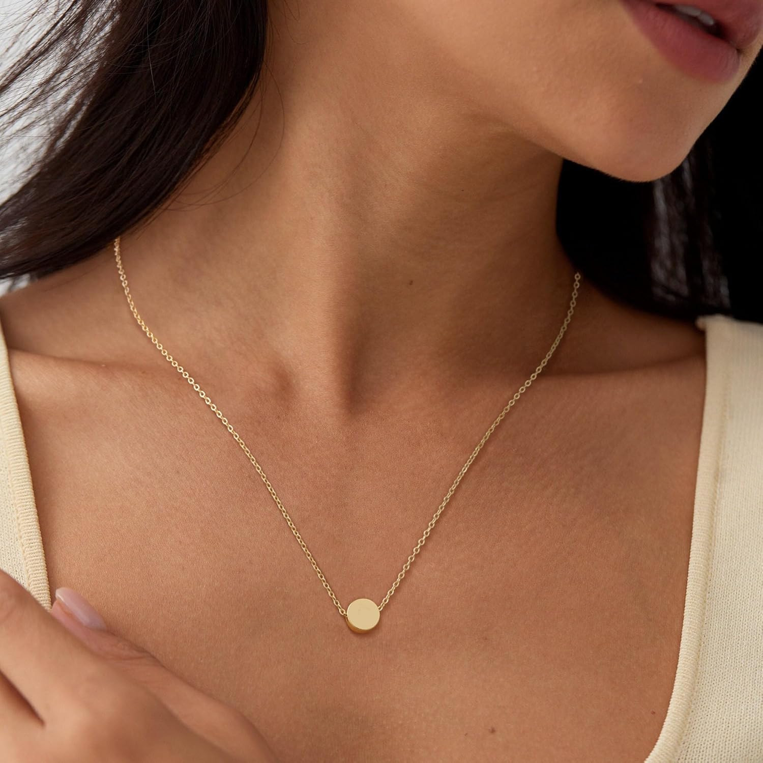 Gold Necklace for Women 14K Gold Plated Circle Cubic Zirconia Pendant Necklace D