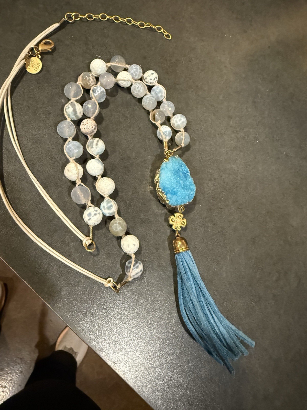 Susan Shaw Druzy Stone Tassel Necklace Blue Stone 33 To 35 In Adj