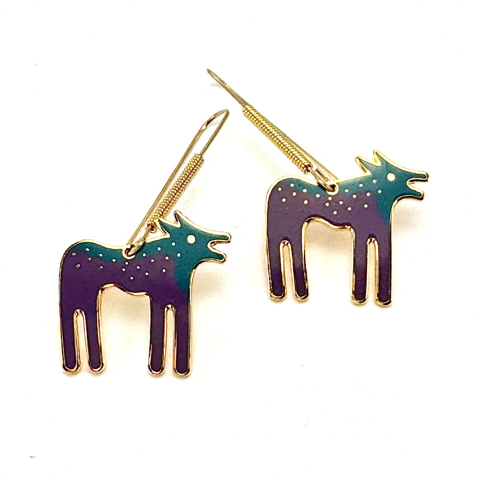 NEW Old Stock Retired Signed Laurel Burch Wild Dog Cloisonne Gold Earrings