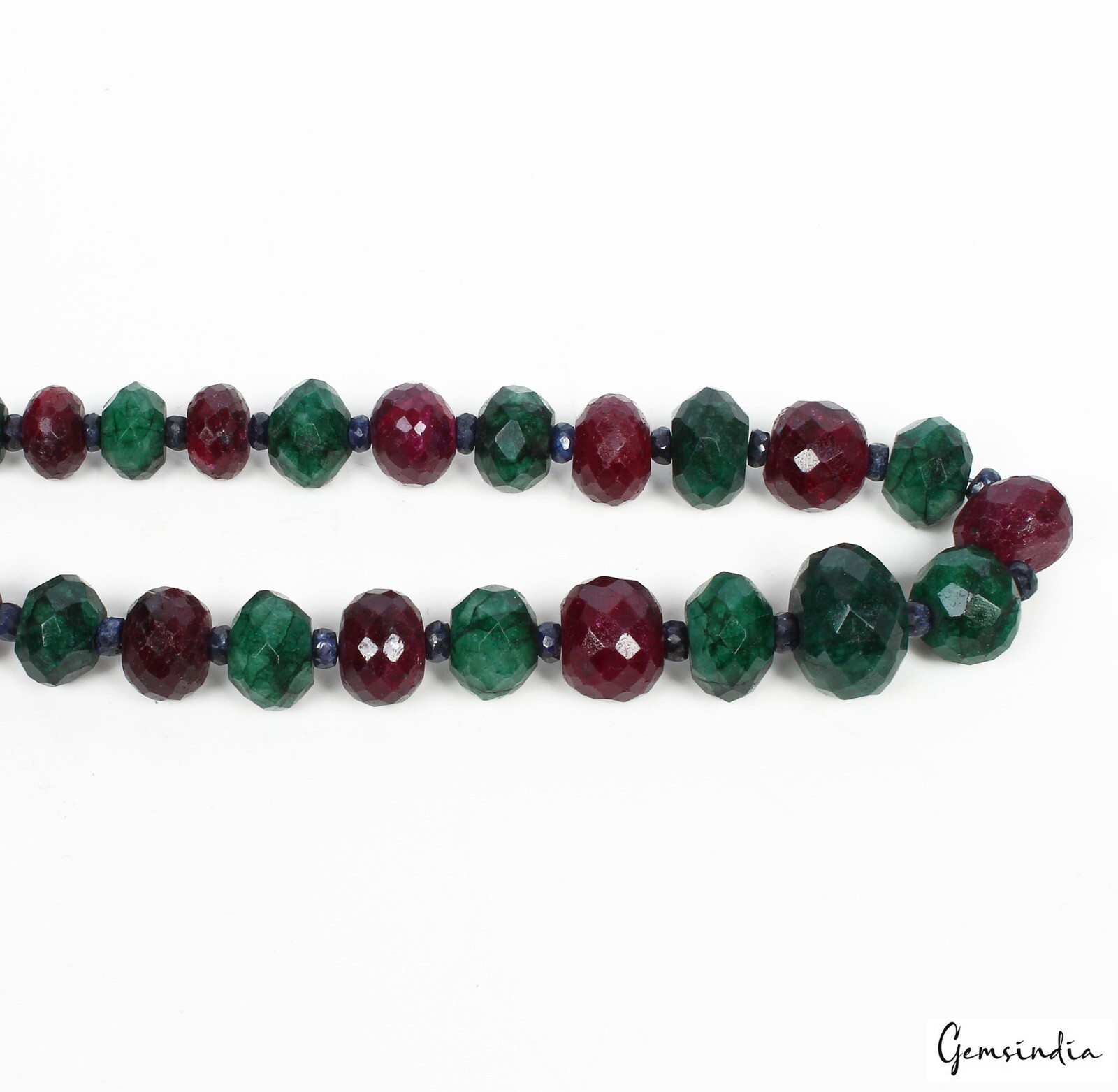 22 in Natural Emerald Ruby Sapphire Necklace Round Faceted Beads Jewelry 640 Ct