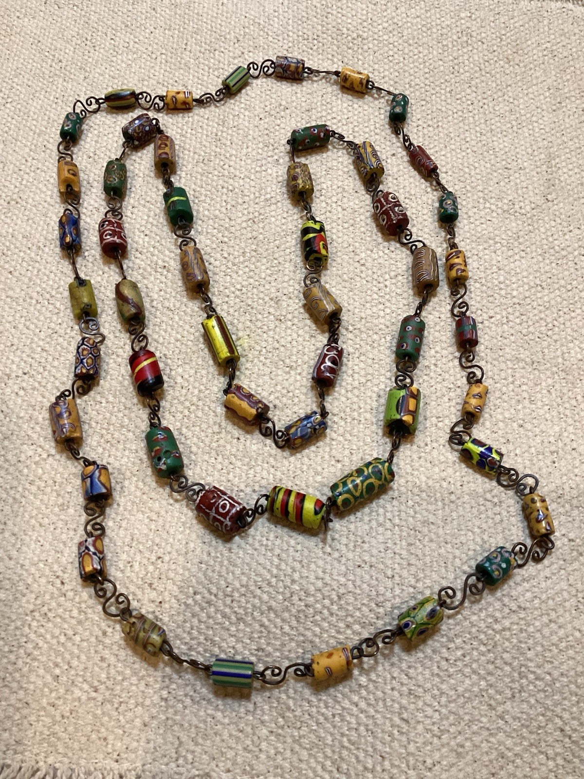 Vintage 70’s Venetian Glass Trade Beads Millefiori Style Fretwork Links Necklace