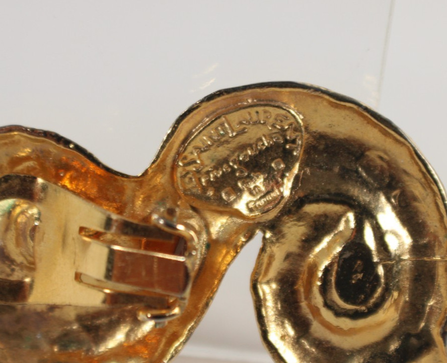 YVES SAINT LAURENT Vintage Gold Metal, Crystal & Glass S-Swirl Clip-On Earrings