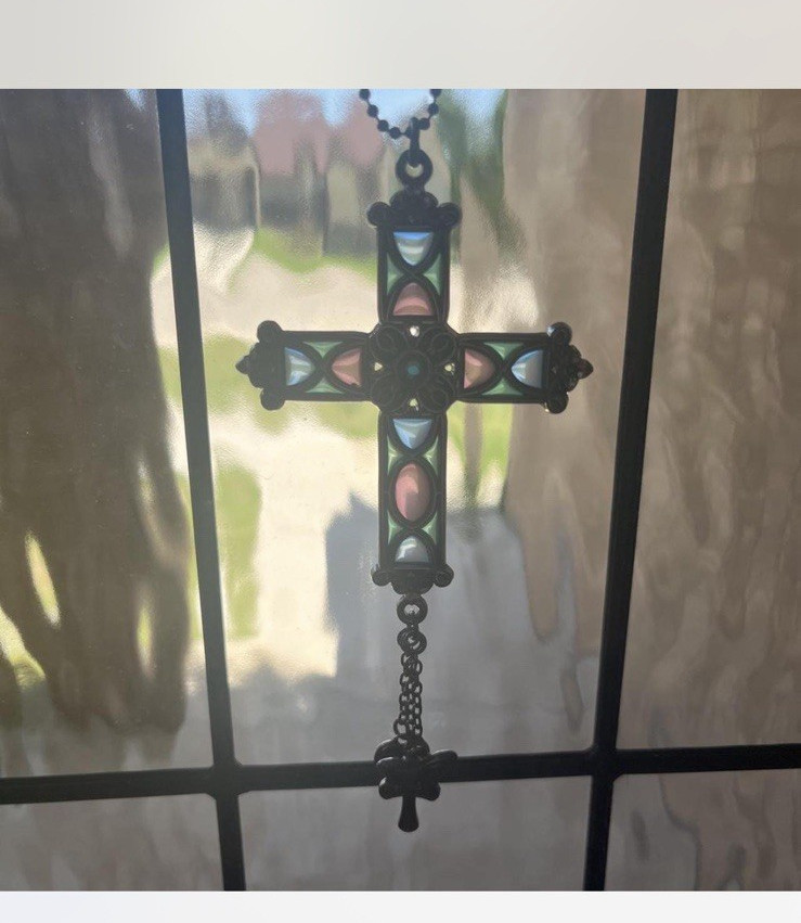 Silver Tone stained glass Cross Pendant
