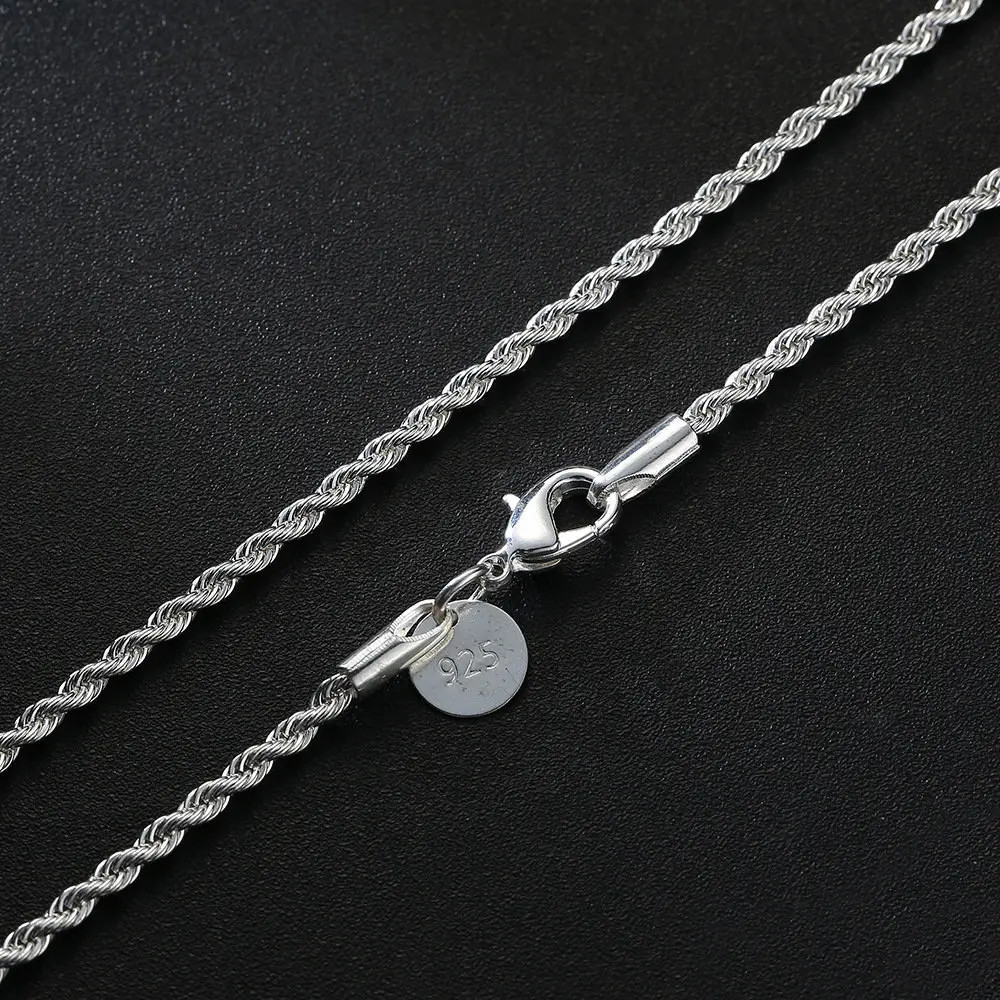 Rope Chain Necklace 925 Sterling Silver 2-4mm 40-60cm Lobster Clasp Jewelry
