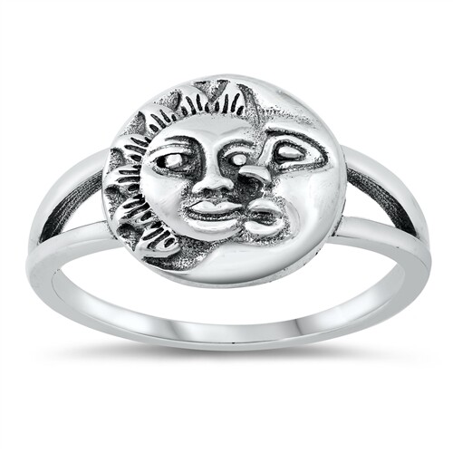 925 Sterling Silver Moon and Sun Pretty Solid Band Ring Sizes 5-10 NEW