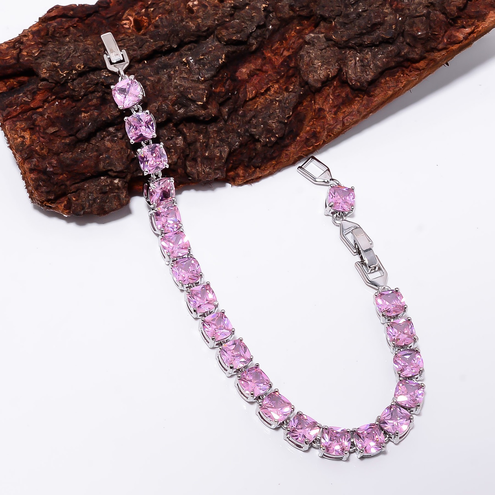 Pink Kunzite 925 Sterling Silver Adjustable Bracelet 7-8″ B140317, Gift for her