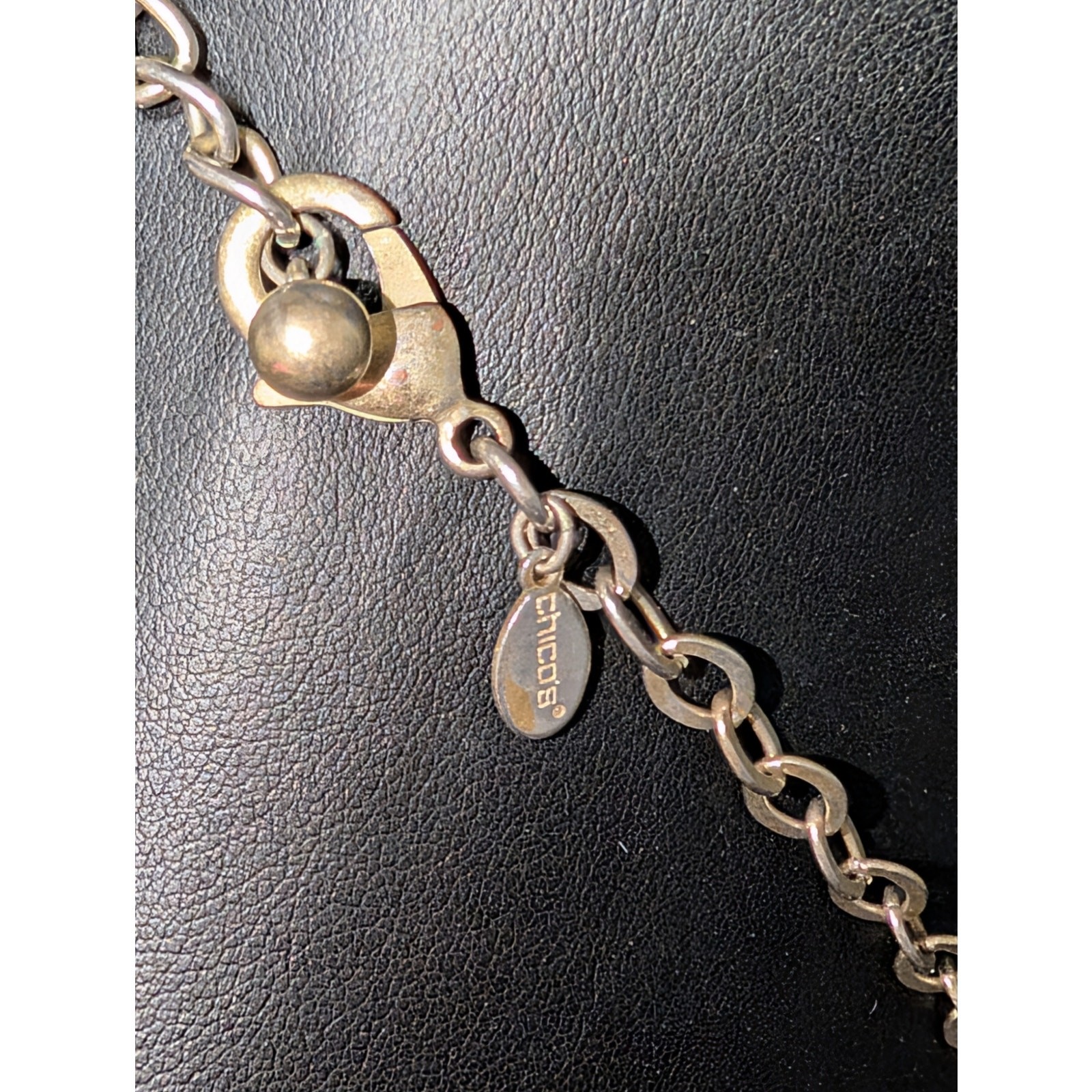 Chico’s Signed Gold Tone Necklace With Faux Turquoise & Blue Cabochons