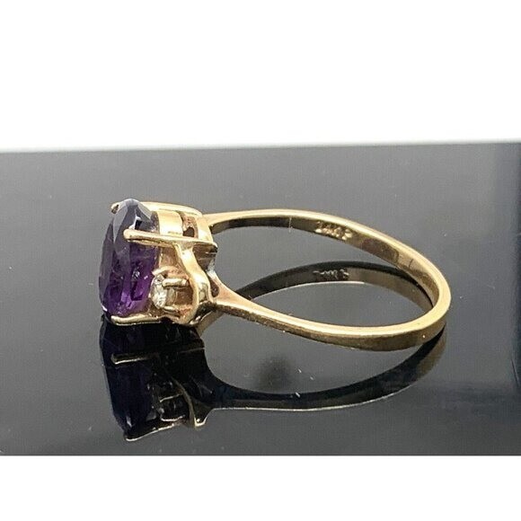 Purple Gemstone Diamond Cocktail Ring 14k Yellow Gold Women’s Estate Size 6.5