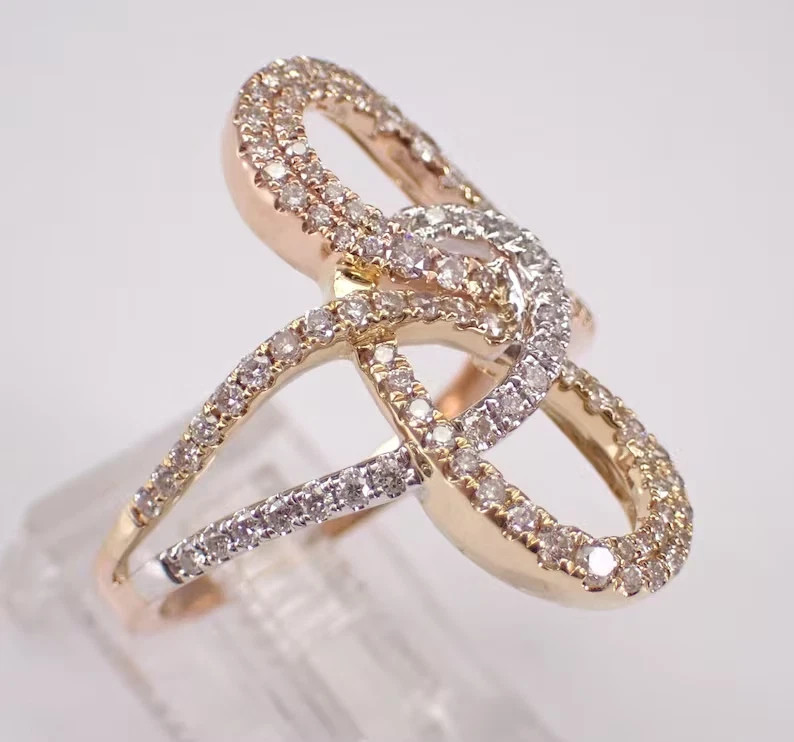 1.60Ct Round Real Moissanite Wedding Love Knot Band Ring 14K Yellow Gold Plated