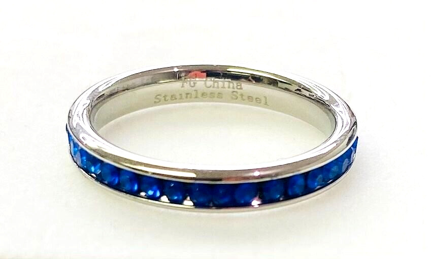 QVC Steel by Design Crystal Birthstone Eternity Band Ring Sapphire September 6