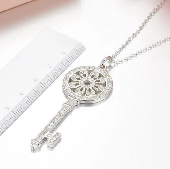 Silver Plated Long Sweater Chain with Pendant 1.85 CT Simulated Necklace for Her