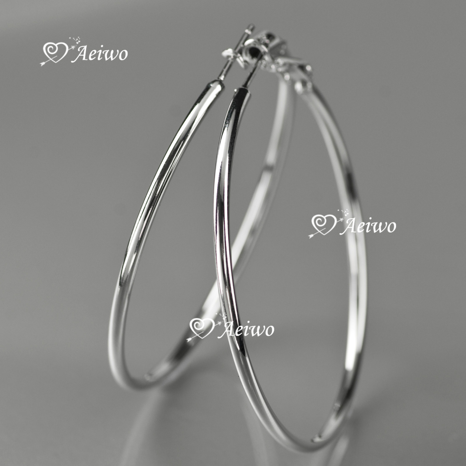 18K GF 18CT WHITE GOLD FILLED HOOP EARRINGS 50MM 60MM 70MM 75MM HOOPS