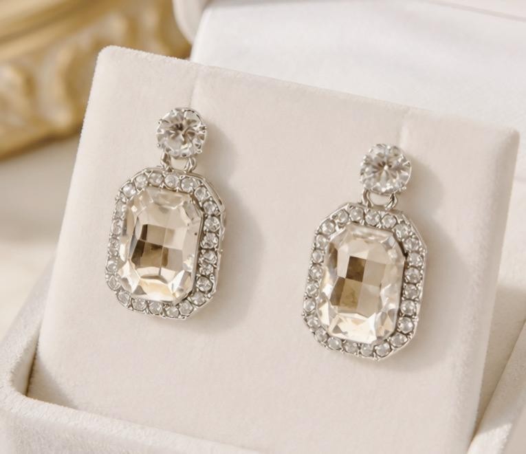 NEW DANGLING STUD EARRINGS SQUARE ACRYLIC STONE & CRYSTALS SELECT COLOR