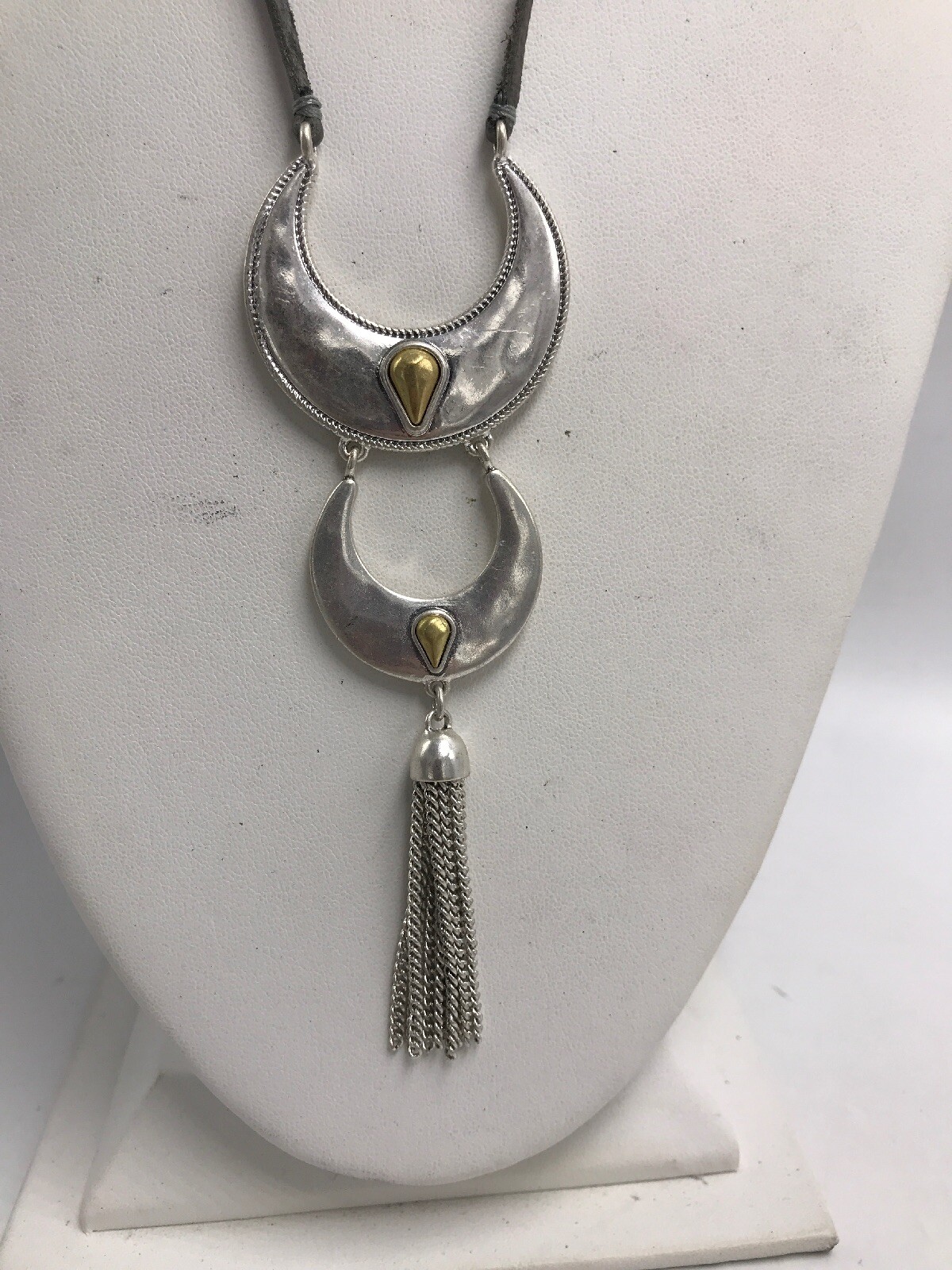 $35 Lucky Brand fringe pendant two tone necklace #229