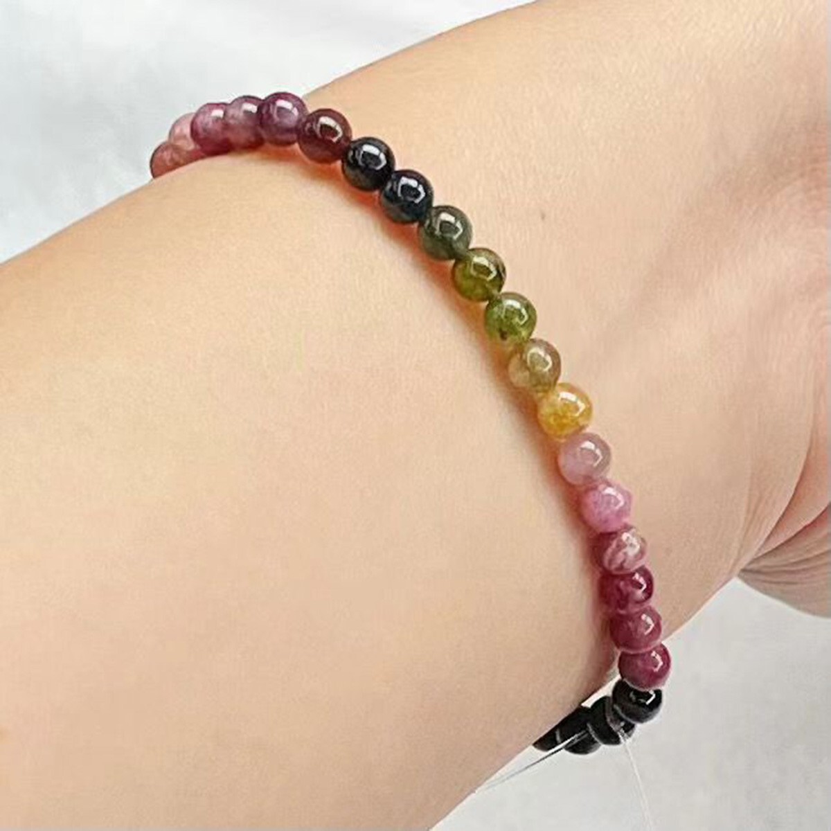 Rainbow Tourmaline Crystal Gemstone Stretch Dainty Bracelet Minimalist 4mm Beads