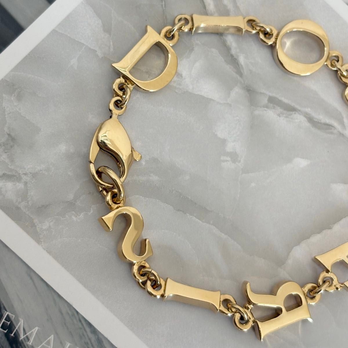 Christian Dior Paris Logo Chain Bracelet Gold Tone 19.5cm Accessory w/Box