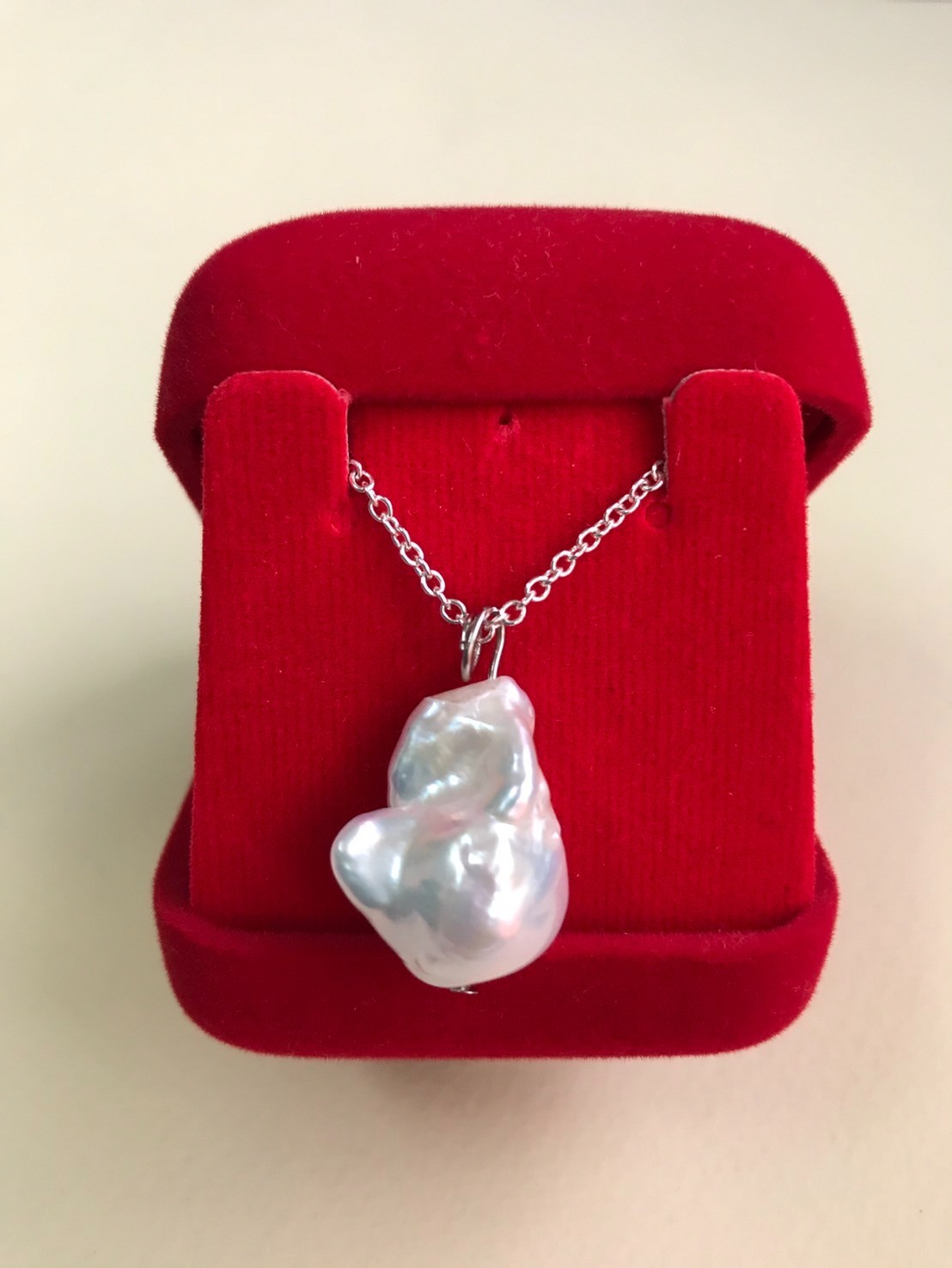 Large 16x21mm Japanes Baroque Pearl Pendant White Freshwater Pearl Silver Tone