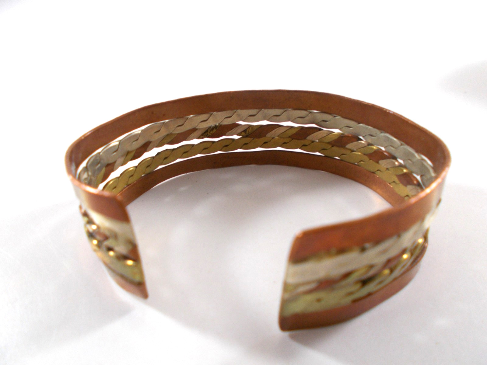 Mixed Metal Copper Cuff Bracelet Silver Gold Color Chain Design Center Free Ship