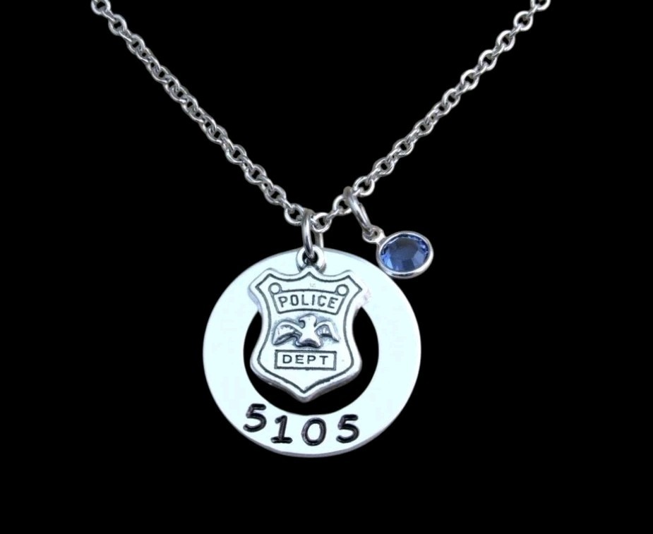 Police Hand Stamped Necklace w/ Custom Badge Number, Police Wife, Daughter, Mom