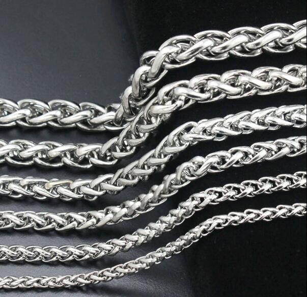 7mm 24” Stainless steel Silver wheat braid chain necklace Mens Jewelry heavy