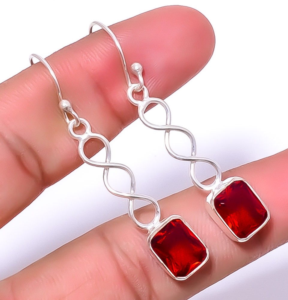 Garnet Gemstone 925 Silver Plated Spiral Earring 1.79″ T60