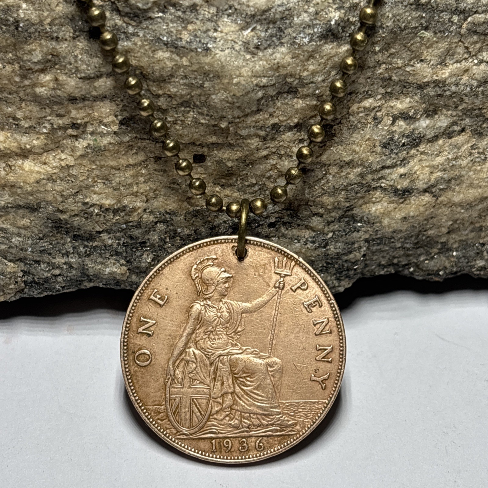 1936 United Kingdom Large Penny Great Britain Coin Pendant. 🎁 Wear History!