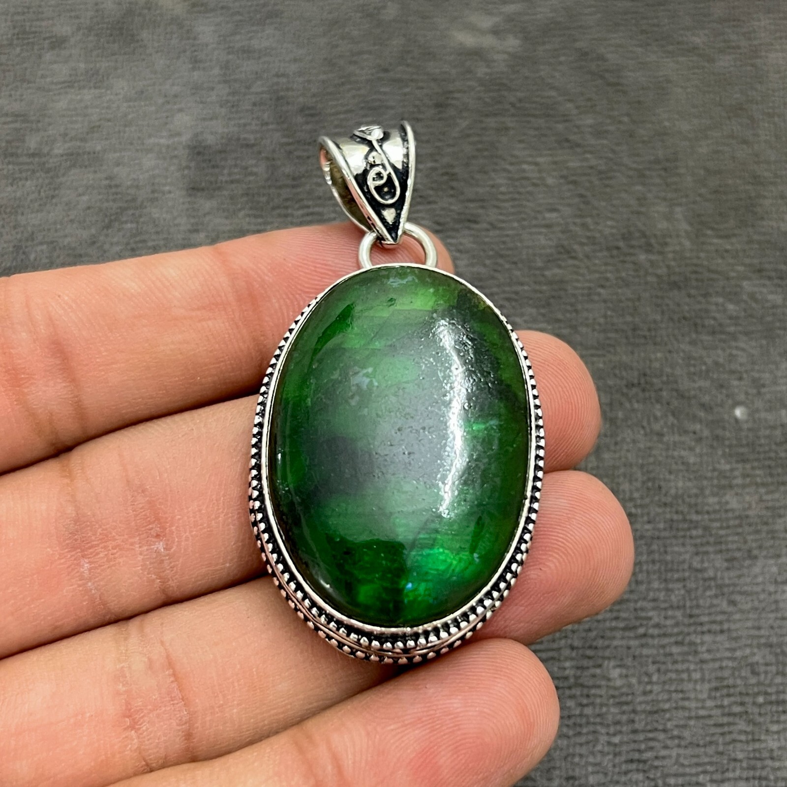 Green Labradorite Gemstone 925 Sterling Silver Handmade Jewelry Pendant 2.10″