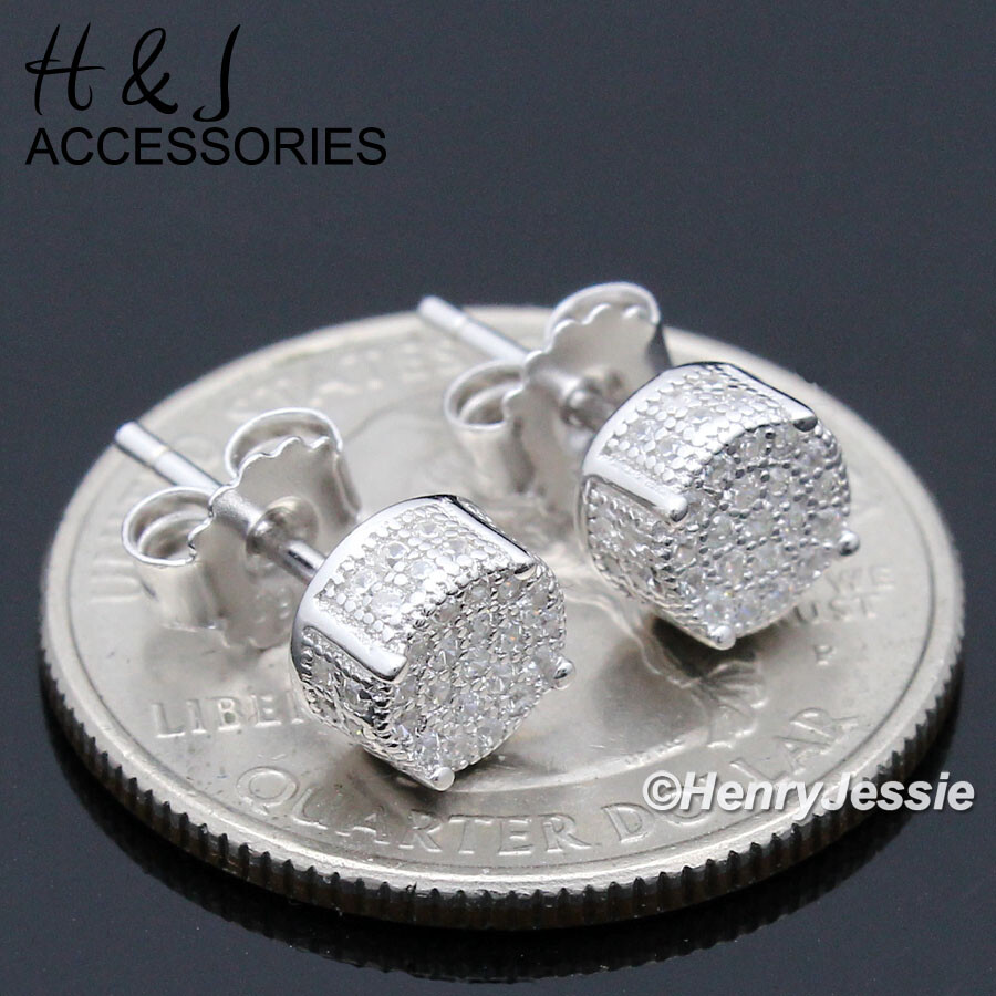 MEN WOMEN 925 STERLING SILVER 6MM CZ SILVER/GOLD/BLACK PLATED STUD EARRING*AE179