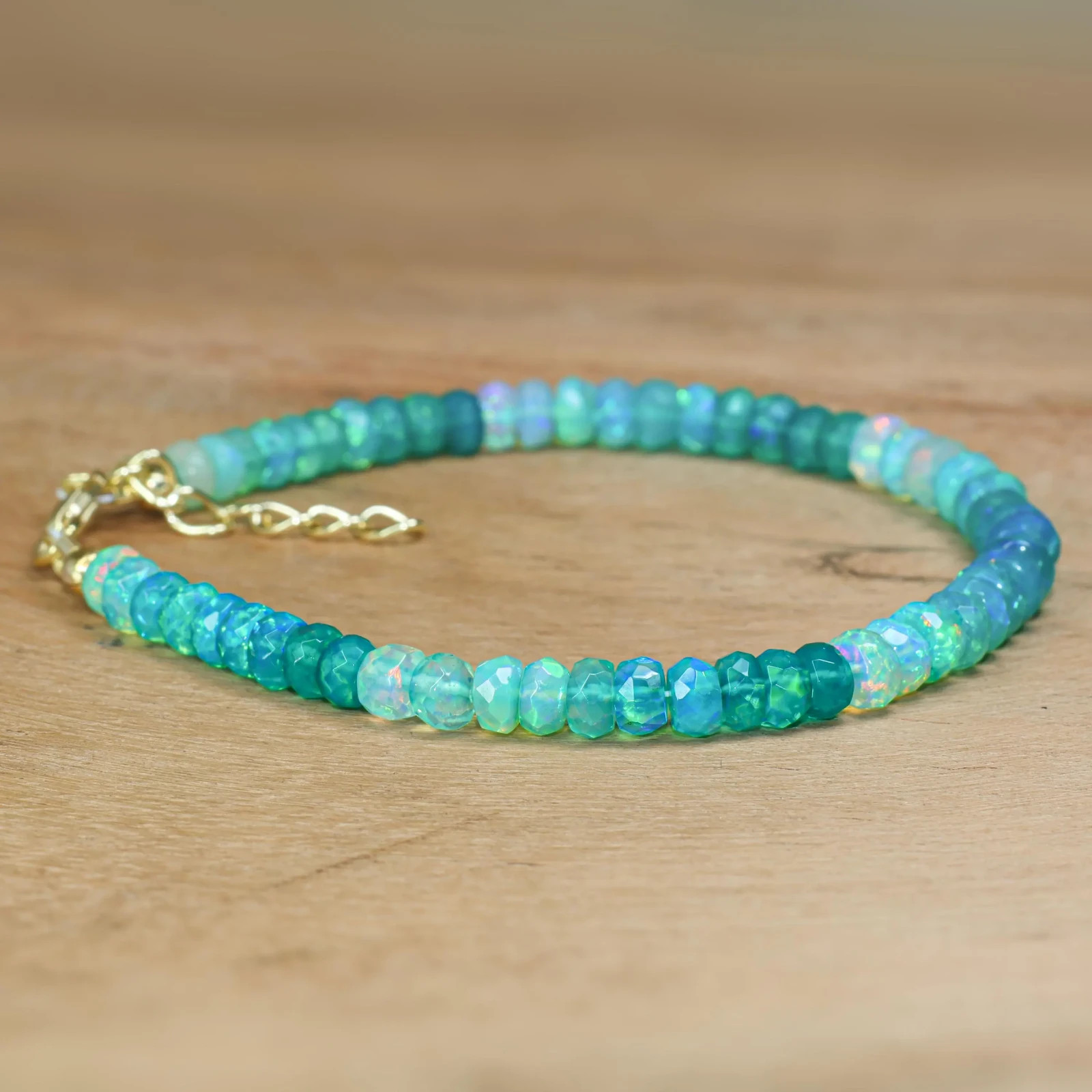 Natural Green Opal Faceted Beads Bracelet, Opal Gemstone Beaded Bracelet
