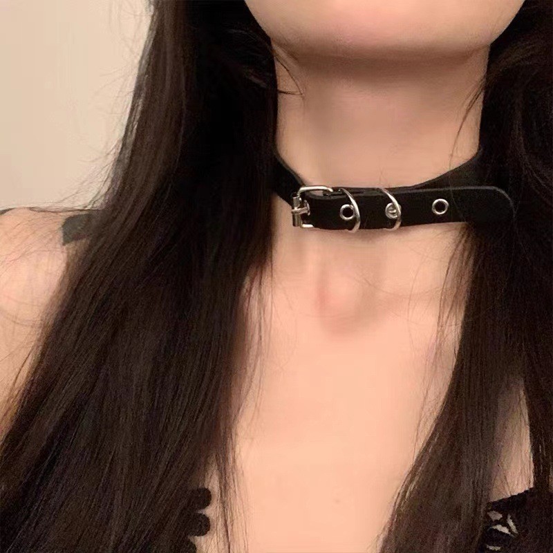 New 1/2″ Wide Black Leather Plain Genuine Choker Collar Necklace Roller Buckle