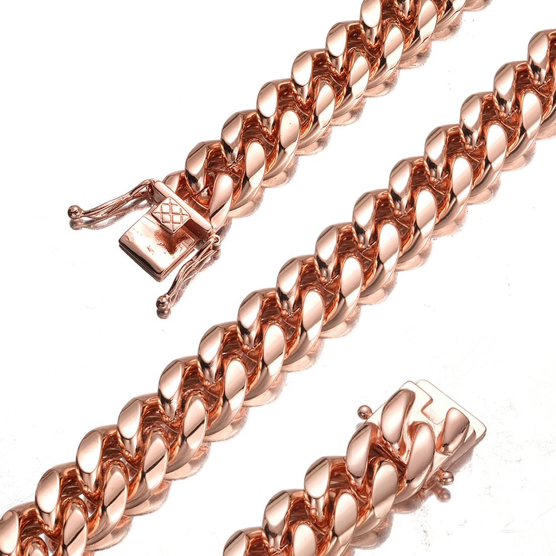 New 10/14mm Rose Gold Women Men Miami Chain Stainless Steel Curb Link Necklace