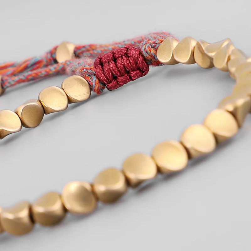 Handmade Braided Copper Bead Bracelet Adjustable Lucky Rope Women Wristband