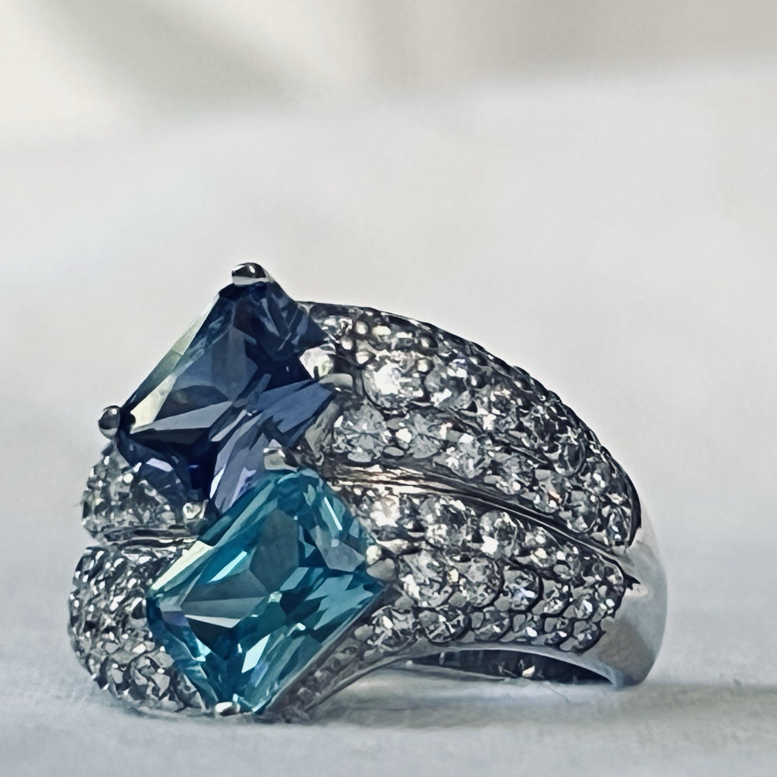 BBJ Purple & Blue CZ Sterling Silver 925 Ring, Size 6.75
