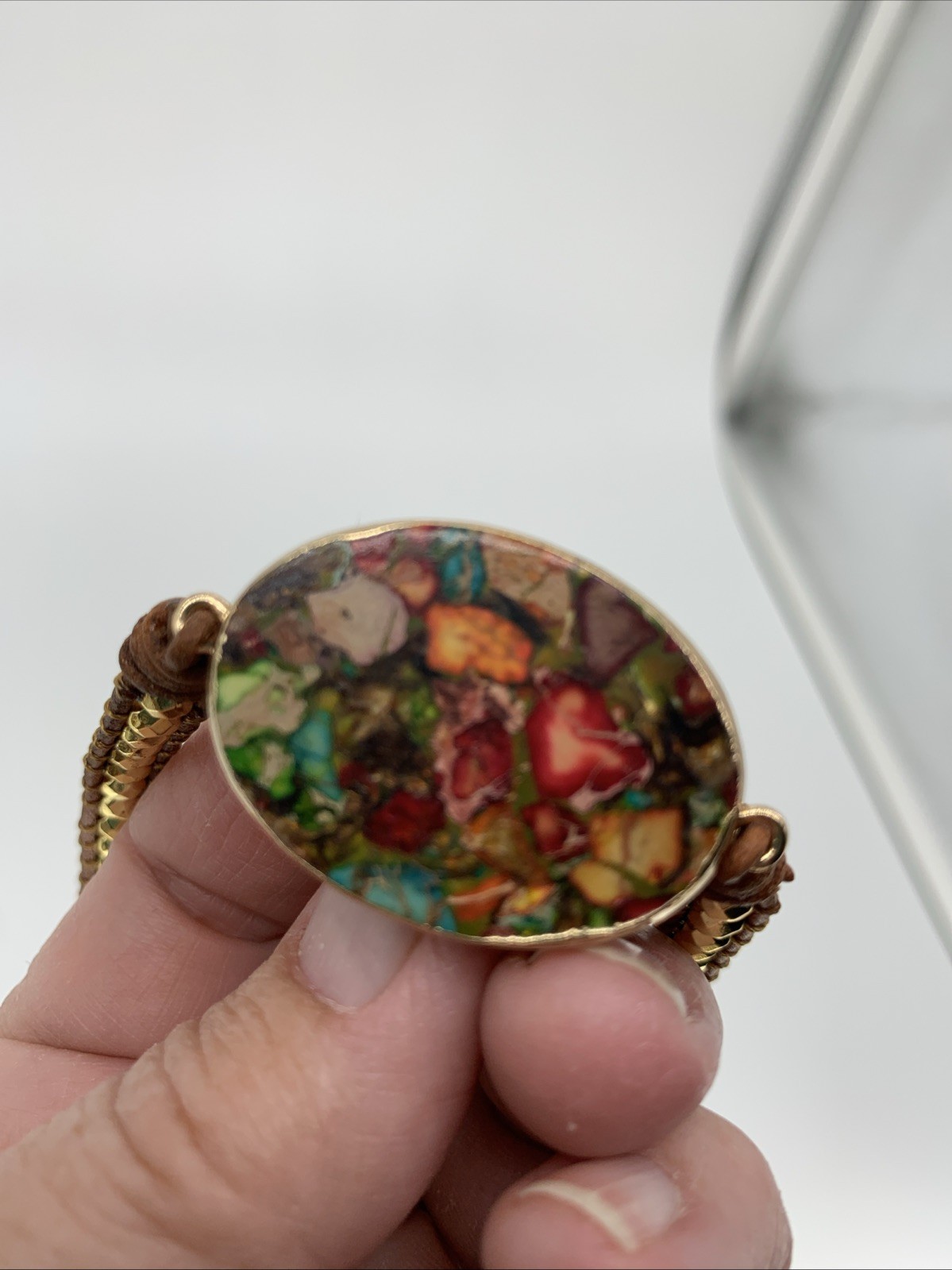 Handmade Beaded Leather Wrap Necklace Bohemian Style. See Photos Flaw In Pendent