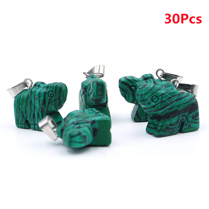 30Pcs 23x17x10mm Green Malachite Carved Elephant Necklace Reiki Pendant HT126