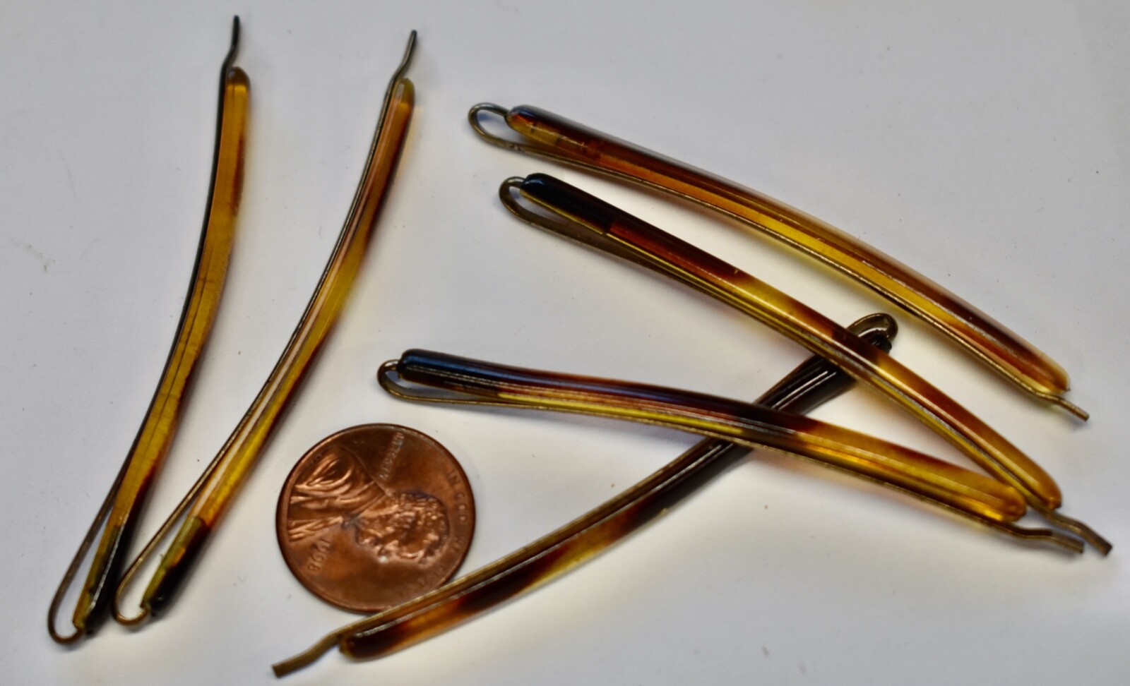 VINTAGE 6 TORTOISE PLASTIC HAIR PINS JEWELRY BOBBY PINS• 2 3/8 inches STURDY
