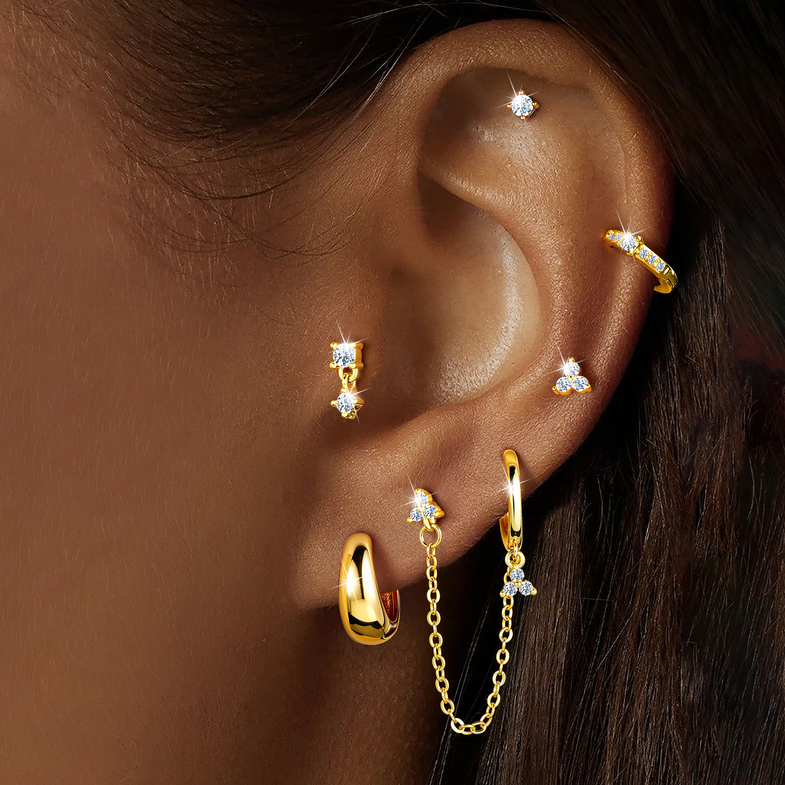 Turandoss 6Pairs Gold Stud Hoop Huggie Cartilage Earrings Set for Women Girls