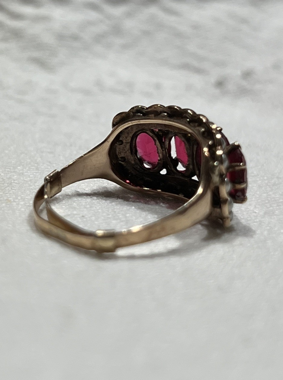 Vintage Rubellite Ring With Seed Pearls, Gold, Size 7 but can adjust (pictured)
